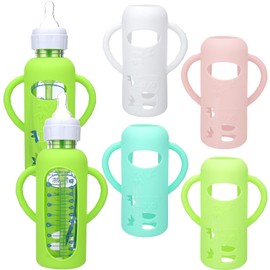 Mity rain 4 Pack Silicone Sleeves for Dr. Brown's Glass Bottles 8OZ - Anti Breakage Baby Bottle Holder, Compatible with Dr. Brown's Glass Bottles for Babies (8OZ with Handle)