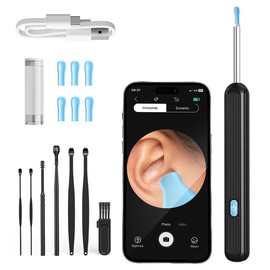 6-in-1 Wireless Earwax Removal Kit with Camera and Light, 6pcs Silicone Accessories for iOS and Android - Easy and Safe Ear Cleaning at Home - Colour: B6 Black