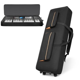 ORKELS 61-Key Keyboard Case with Wheels & Adjustable Shoulder Straps– Padded Rolling Gig Bag with 4 Accessory Pockets, for Digital Piano, Synthesizer & Keyboard (Rolling-61-key-keyboard-case)