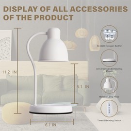 Candle Warmer Lamp with 2 Bulbs,Timer & Dimmer,Compatible with Large Yankee Candle Jars, Candle Lamp for Top-Down Candle Melting,110-120v(White)