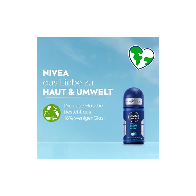 NIVEA MEN Dry Active Deo Roll-On, effektives Antitranspirant mit 72h