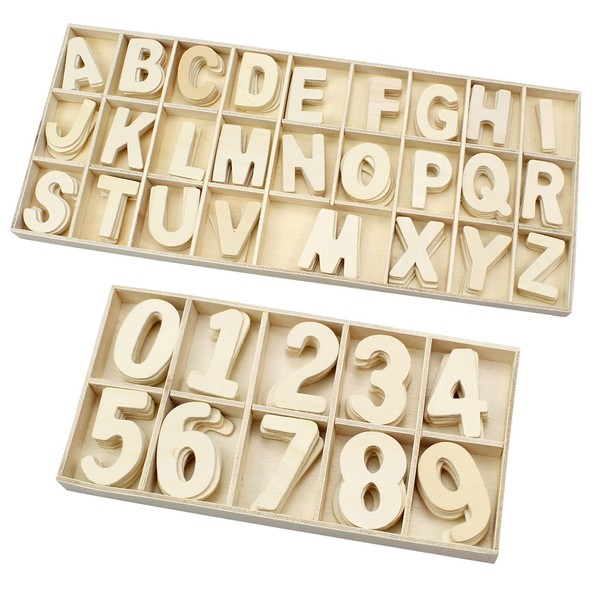 quiodok Wooden Letters and Numbers, 60 Pieces Wooden Numbers and 130 Pieces Wooden Capital Letters, Hoze Numbers and Letters Set for DIY Party Home Decoration Displays and Children's Learning