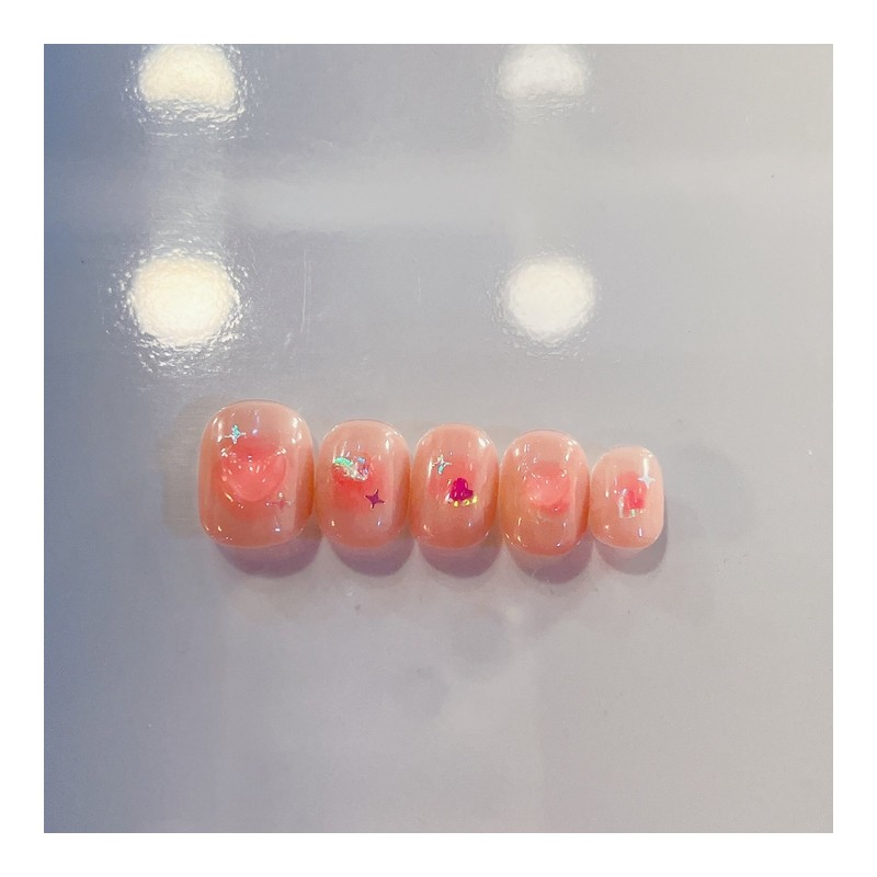 Flushing heart Handmade nail tip - Petit round / 발그레