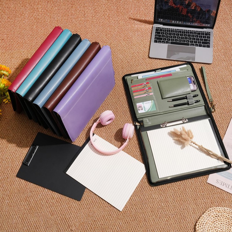 Wason A4 Portfolio with Zipper - Leather PU Padfolio with