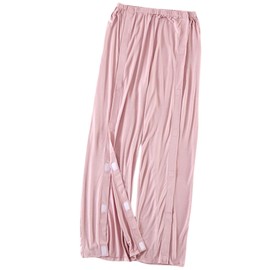WEEOATAR Bedridden Patient Pants,Tear Away Pants with 2 Sides Magic Stickers for Post-Surgery,Incontinence Dialysis,Full Open Down Cotton Rip Off Pants for Hip Replacement(Woman Pink,Long,M), Medium