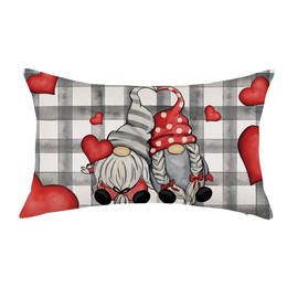 ONWAY Valentines Day Pillow Cover 12x20 Buffalo Plaid Heart Decoration Valentine Lumbar Throw Cushion Case for Bed Sofa Couch Home Decor