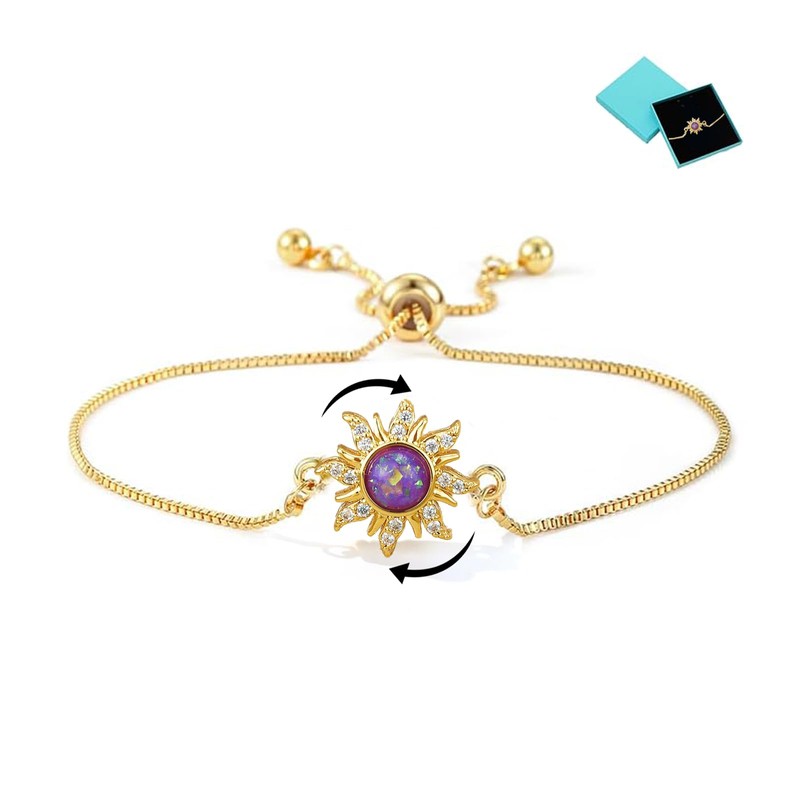 Spinning Fidget Bracelet for Women Gold Flower Rhinestone Link Bracelet