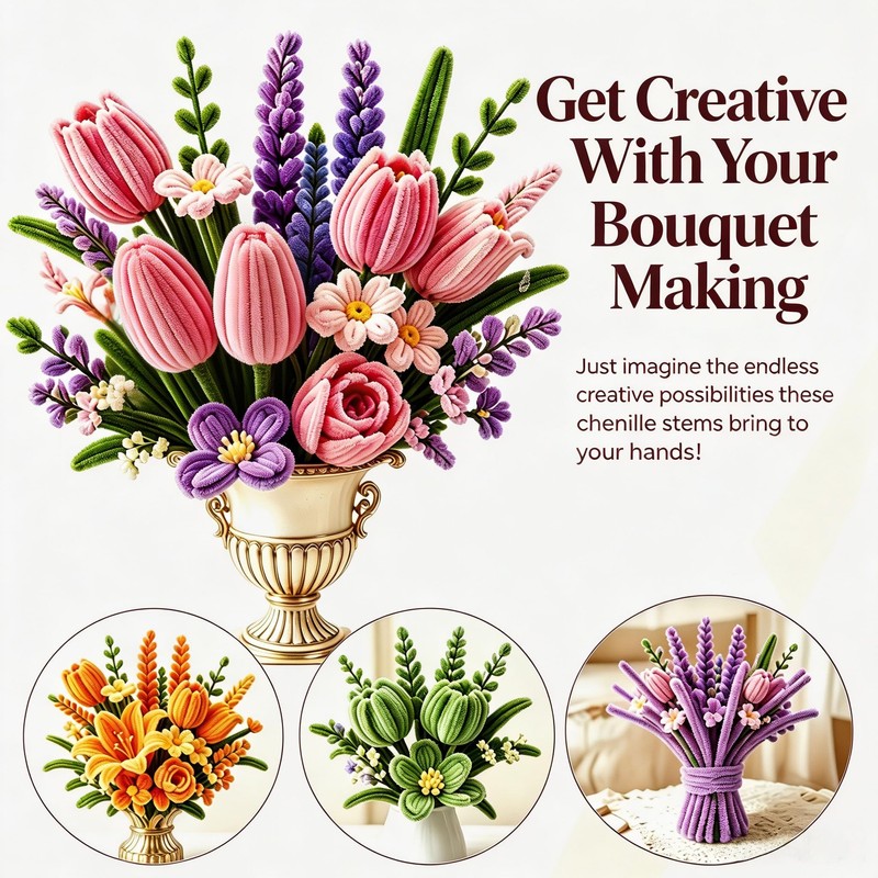 800 PCS Pipe Cleaners Flower Kit, Pipecleaner Flowers Supplies, 13