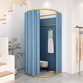 Clothing Store Fitting Room with Shading Curtain, Portable Temporary Mobile Privacy Protection Dressing Room, Foldable Mall Simple Changing Room and Display Rack, 200x100x95cm(Blue)