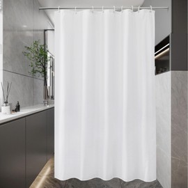 EurCross White Shower Curtain, 140 x 200 cm, Textile Fabric, Waterproof Shower Curtain for Bathroom, Washable, Quick-Drying, Anti-Mould, Bathroom Curtain with 9 Rings