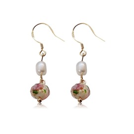 Pearl Drop Earrings Pink Beaded Pearl Hook Earrings for Women Vintagae Floral Jewelry Dainty Jewelry Gifts for Women
