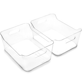 BINO | Plastic Storage Bins, Large - 2 Pack, Clear | THE SOHO COLLECTION | Pantry Organizers and Storage Containers | Fridge Organizer Bins | Kitchen Cabinet Organizer | Medicine Cabinet Bin