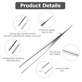 Barbecue Tweezers, Cooking Tweezers, Kitchen Tweezers, 304 Stainless Steel, Dishwasher Safe, Meat Tweezers, Roasting Tweezers (20 cm/30 cm), Silver, Straight