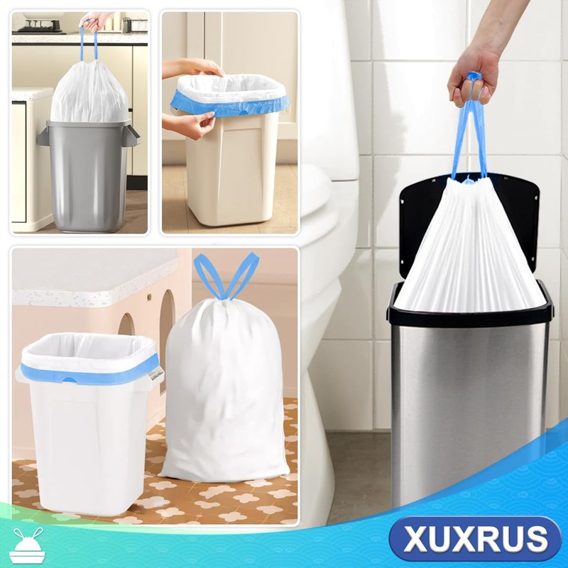 XUXRUS Bin Liners 30 L with Drawstring, White Bin Bags,