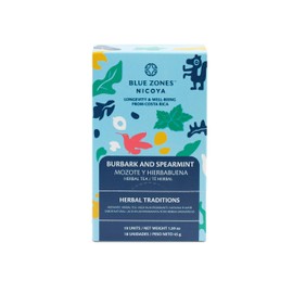 Blue Zones Nicoya - Burbark & Spearmint Flavored Tea Bags - 100% Natural, Organic, and Refreshing - High Micronutrients - Gluten, Caffeine, Sugar-Free - Pack of 18 (1.59 oz/ 45 g)