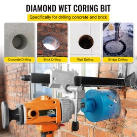 VEVOR Diamond Core Drill, 4"/101mm Diameter Core Drill Bit, 9.5"/241mm Concrete Core Drill Bit, 5/8"-11 Thread Core Bit, Dry/Wet Drill Core Bits w/a Blade, Diamond Wet Coring Bit for Concrete Brick