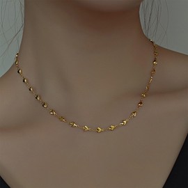 Gold Necklace for Women 18K Gold Plated Heart Necklace Dainty Stainless Steel Cross Heart Choker Delicate Minimalist Trendy Jewelry (Heart)