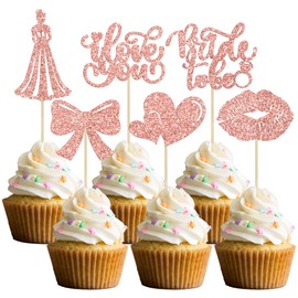 24 piezas de decoración para magdalenas de novia a ser con purpurina Love You, pajarita de labios, princesa, para decoración de tartas de despedida de soltera, para bodas, compromisos, suministros de despedida de soltera, oro rosa