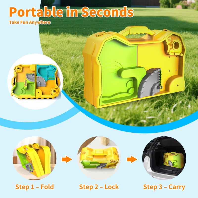 RISUNTOY Construction Sandbox with 4 Trucks & Sand/Water Play-Foldable Portable