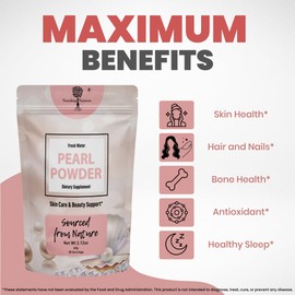 Pearl Powder Supplement for Skin Health - Anti-Aging, Antioxidant & Collagen Production - Healthy Eyes, Hair and Nails, Supports Immunity, Mood and Sleep - With Calcium and Amino Acids 60g 30 servings