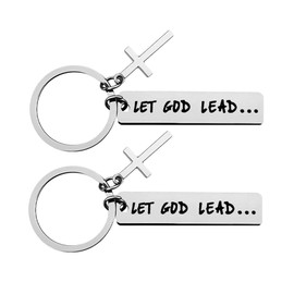 Inspirational Christian Gifts for Women Men Family Friends Coworker Cross Keychain for Women Men Faith Based Gifts Idea Let God Lead Keychain Engraved Gift 2Pcs