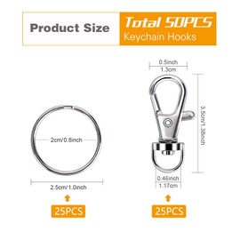 50PCS Premium Swivel Snap Hooks with Key Rings, Metal Swivel Lobster Claw Clasps, 25PCS Small Lobster Claw Clasp Swivel Hook and 25PCS Key Rings for Lanyard, Key, Charm, Jewelry, Art Crafts