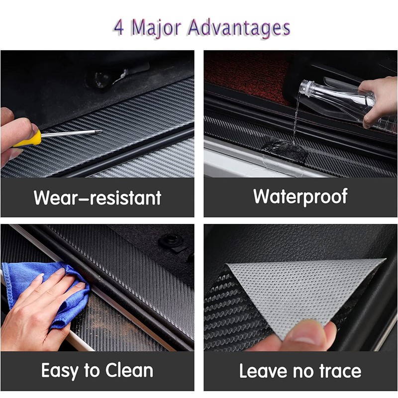 Car Door Sill Protector for RAM 3500, 4Pcs Reflective Carbon