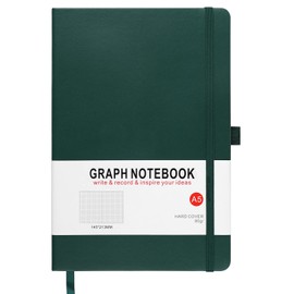 HIJYOO A5 Graph Paper Notebook, Squared Notebook 200 Pages A5 Hardback Notebook with Pen Loop, and Inner Pocket, for Office School Home Business Writing & Note Taking (Green)
