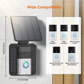 Doorbell Solar Charger Compatible for Ring Video Doorbell 3/3 Plus/4/Battery Doorbell Plus/Battery Doorbell Pro(U-Shaped Port), QIBOX 2.9W Adjustable Efficient Solar Panel Mount for Doorbell Camera