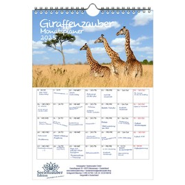 Giraffe Magic Planner DIN A4 Calendar for 2025 Giraffes Gift Set Contents: 1 x Calendar, 1 x Christmas Pendant, 1 x Greeting Tag (3 Pieces Total)