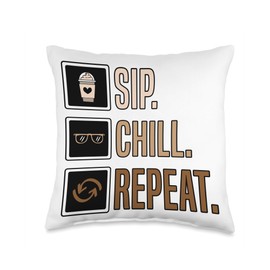 Sip Chill Repeat Cold Brew Coffee Quote Iced Coffee Latte Throw Pillow