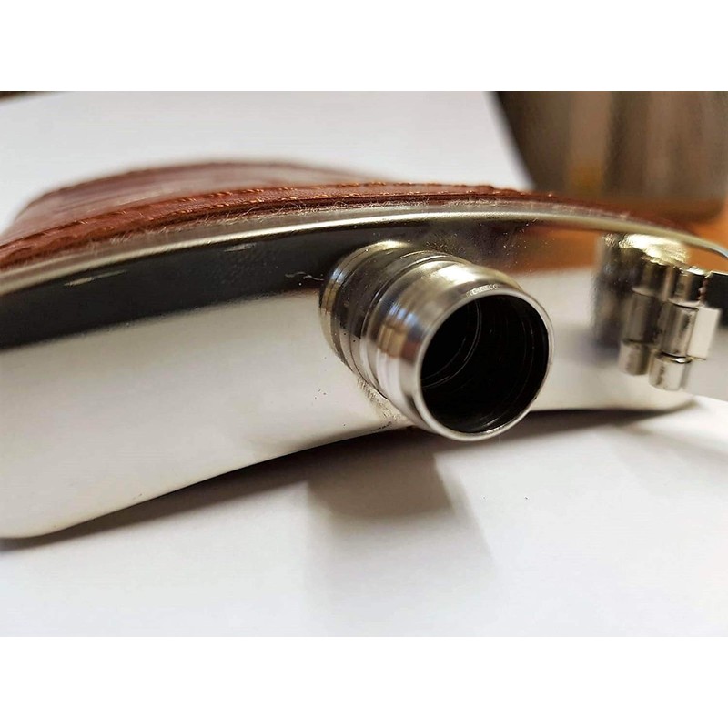 Stainless Steel Hip Flask with Union Jack Brown Leather Cover,