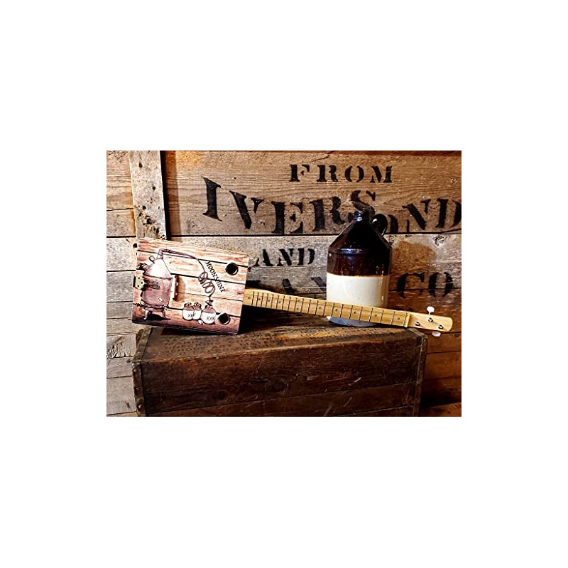 "The Moonshiner" 3-string Illustrated Cigar Box Guitar - Beautiful Original