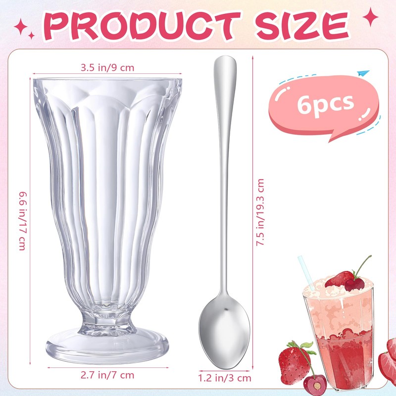 Maxcheck 24 Set Milkshake Glass 17 oz Sundae Glasses with