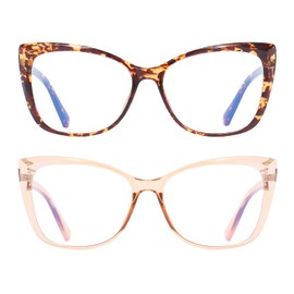 OWTXIS 2 Pack Cat-Eye Oversized Reading Glasses for Women Men, Lightweight Large Readers Trendy Eyeglasses (Tortoise+Champagne +2.00)