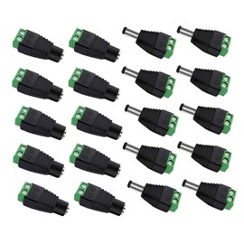 Switian DC fiş soket seti, 20 parça, 2,1 x 5,5 mm vidalı kelepçe adaptörü, 12 V CCTV kamera güç bağlantısı + LED şeritler, konnektör, Arduino Raspberry Pi DIY elektronik projeleri için