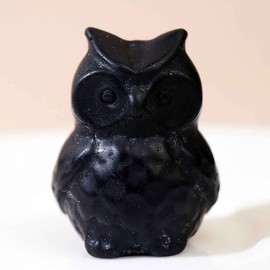 WUYOUSHI Natural Obsidian Owl Crystal Statue Hand Carved Healing Crystal Gem Sculpture Stone Animal Figurines Carved Gem Reiki Energy Meditative Treatment Home Decor