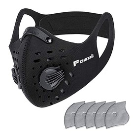 Powzdi Dustproof Sports Mask Anti-Pollution Mask with 5 Activated Carbon Filters and 2 Valves Dustproof Face Mask for Motorcycling Woodworking Cycling Running Bicycle Outdoor Activities