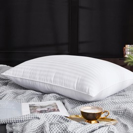 Luxury Goose Feather Down Pillows Queen Size for Sleeping, 1150TC 100% Organic Cotton Cover Hotel Collection Fluffy Bed Pillows for Back, Stomach or Side Sleepers, Standard Size 20x28 (1)