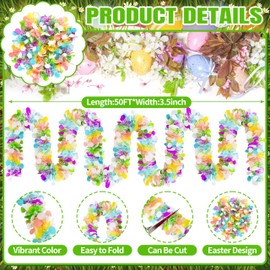 50FT Easter Tinsel Garland, Colorful Egg Tinsel Garland with Confetti, Twist Streamers for Tree Door Stairs Mantel Decoration, Hanging Oranment Party Supplies Outdoor Indoor Home Decor