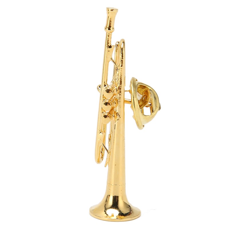 Gold Miniature Trumpet Shaped Lapel Brooch Pin Brass Exquisite Mini