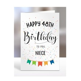 48th birthday card for niece, gifts for girl, girls, her, female, presents for women, from auntie, aunt, uncle, step, bonus, 48 years old, Happy to you, A5-163e_48
