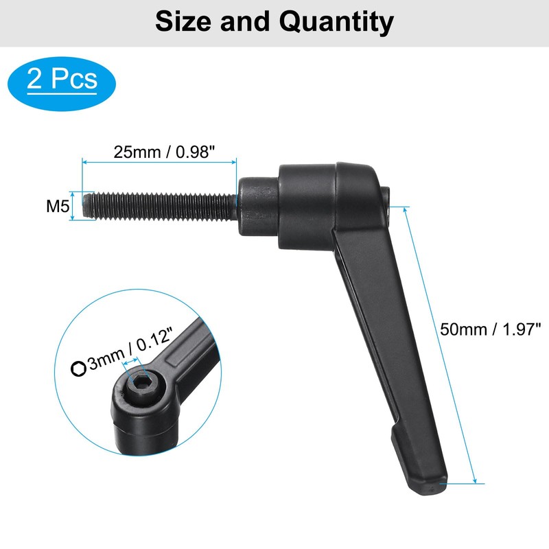sourcing map 4pcs Clamping Lever Adjustable Handle Set Metric M5