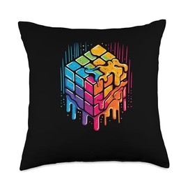 The Melting Cube - Competitive Speed Cubing Merch Vintage Melting Cube Speedcuber Puzzle 80's Youth Math Throw Pillow, 18x18, Multicolor