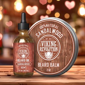 Viking Revolution Sandalwood Beard Balm for Men (2oz) and Sandalwood Beard Oil (1 fl oz) Bundle - With Argan and Jojoba Oils - Soften and Moisturize - Stocking Stuffers for Men