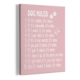 HIWX Dog Wall Art, Dog Wall Decor, Funny Quote Dog Rules Framed Canvas Painting Wall Art Decor, Dog Lover Sayings Wall Art Artwork Home Decoration For Living Room Bedroom Bathroom 11x14 Inch (Pink)