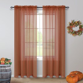 Terracotta Curtains 84 Inch Length for Living Room 2 Panel Sets Rod Pocket Sheer Curtains for Living Room Rust Burnt Orange Red