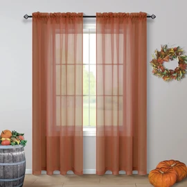Terracotta Curtains 84 Inch Length for Living Room 2 Panel Sets Rod Pocket Sheer Curtains for Living Room Rust Burnt Orange Red