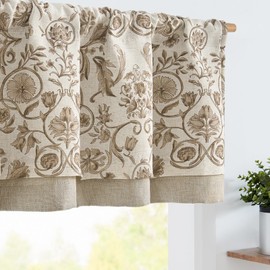 jinchan Linen Valance Kitchen Curtain for Windows Double Layer 16 Inch for Living Room Bedroom Window Treatment Light Filtering Vintage Rustic Farmhouse Cottagecore Rod Pocket 1 Panel Taupe on Beige
