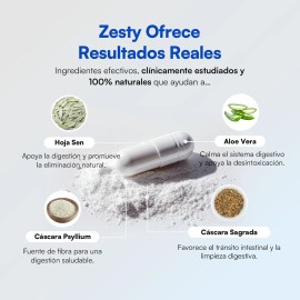 Zesty Nutrition Frmula Avanzada De 15 Das Suplemento Vegano Con Psyllium Husk, Cscara Sagrada, Hoja Sen Y Probiticos 30 Cpsulas Sin Sabor             